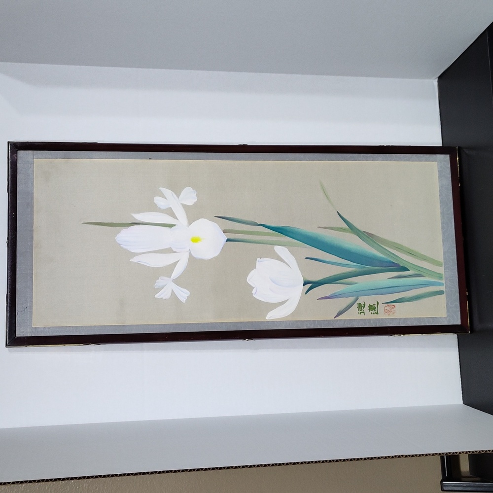 Iris painting on silk Still Life Artwork Iris painting on fabric